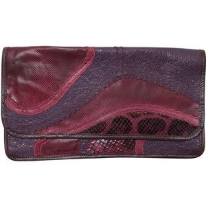 Carlos Falchi Plum Pink Leather Snakeskin Clutch